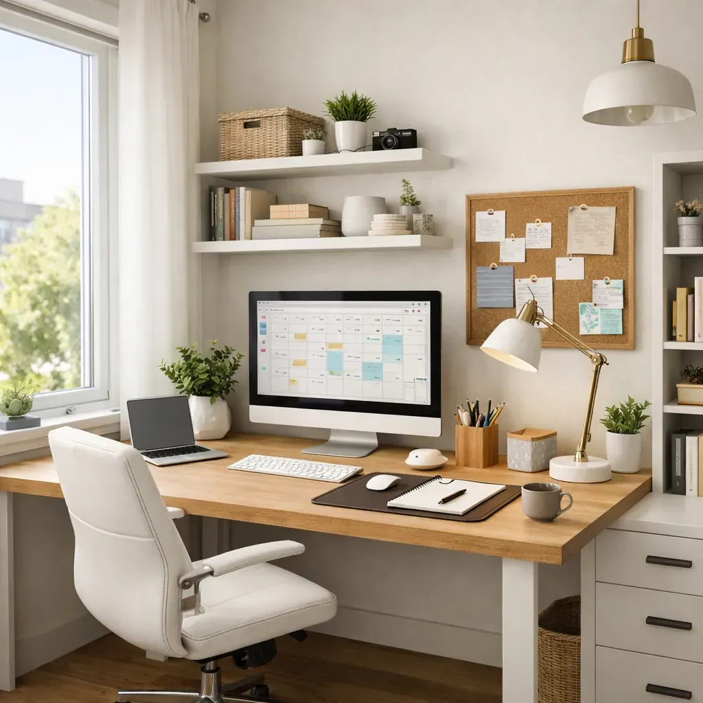 Bureau organisé et lumineux