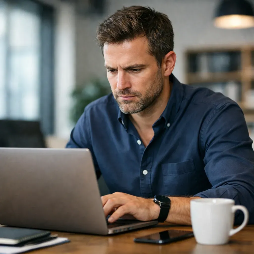 Travail concentré sur ordinateur portable
