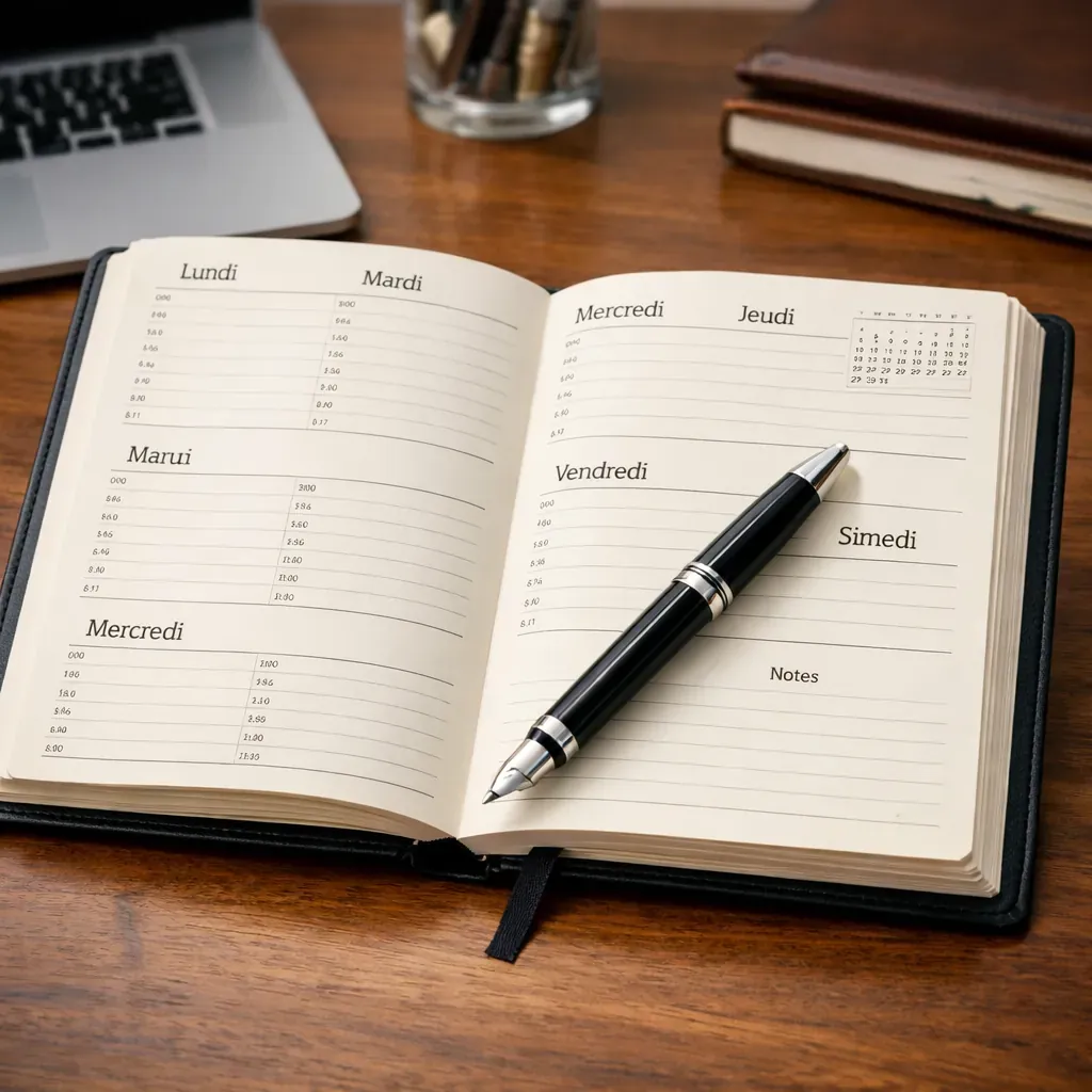 Agenda ouvert avec stylo