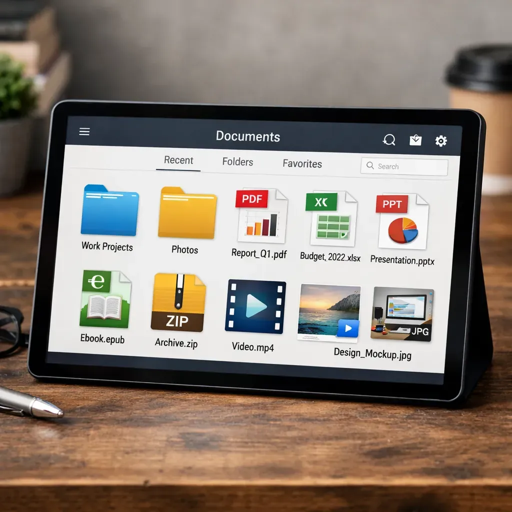 Écran de tablette avec fichiers numériques