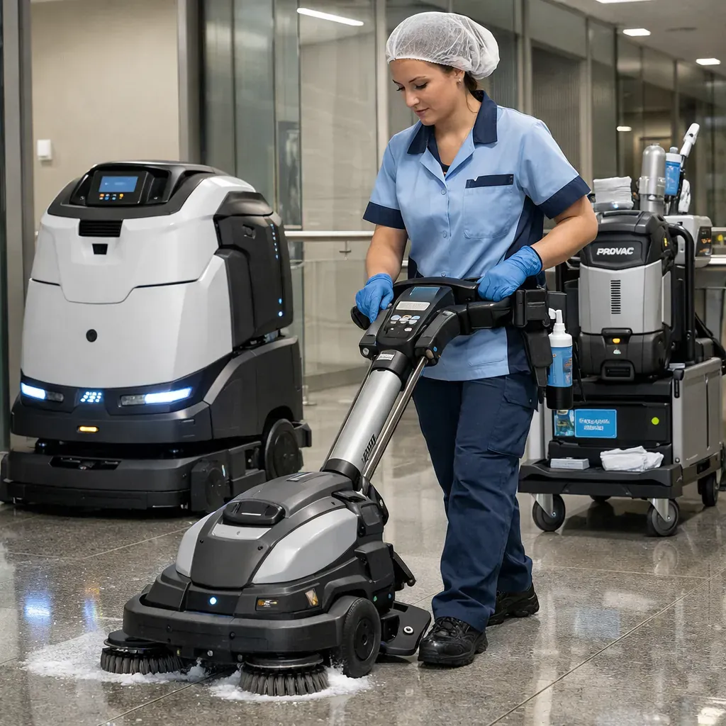 Agent d'entretien utilisant du matériel professionnel de haute technologie