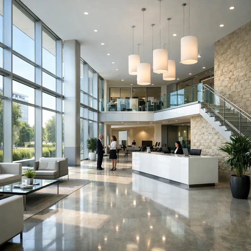 Intérieur d'un hall d'entreprise lumineux