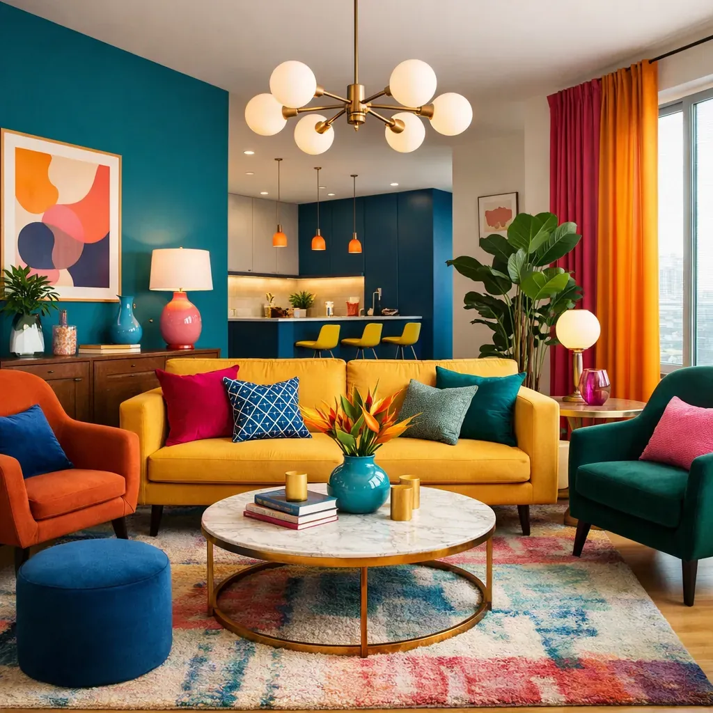 Intérieur moderne et propre avec des couleurs vibrantes