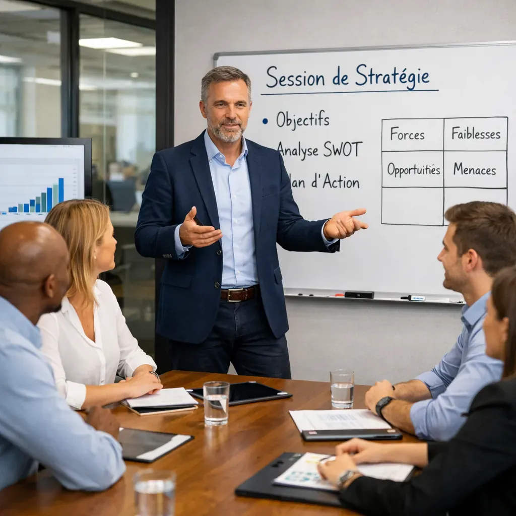 Session de stratégie en entreprise avec un coach