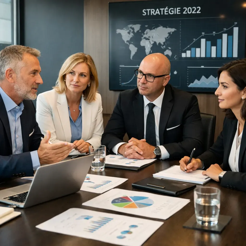 Équipe de direction en réunion stratégique