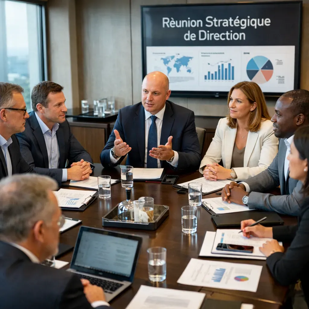 Réunion stratégique d'une équipe de direction autour d'une table