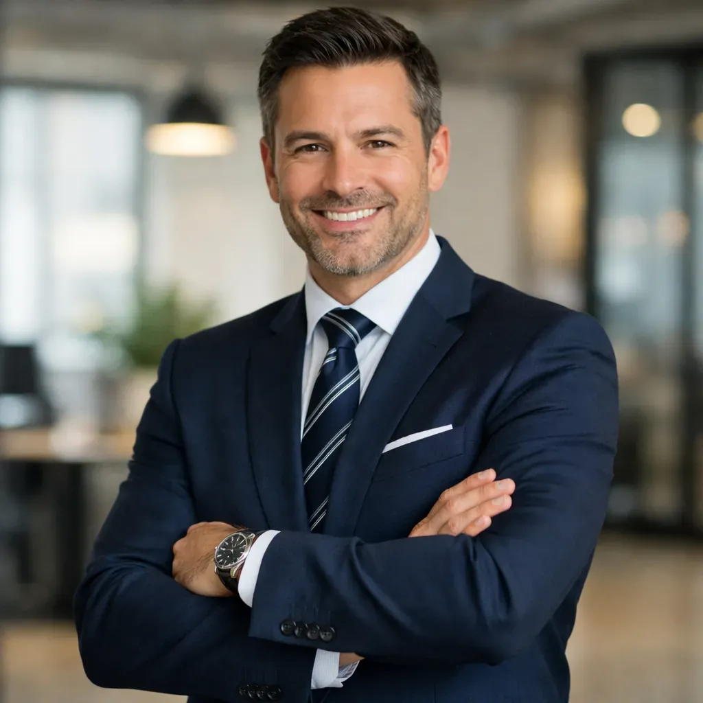 Consultant professionnel en costume souriant avec assurance