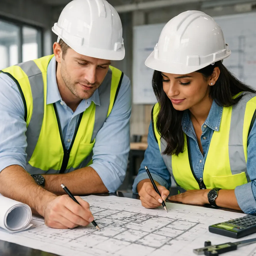 Ingénieurs étudiant des plans de construction