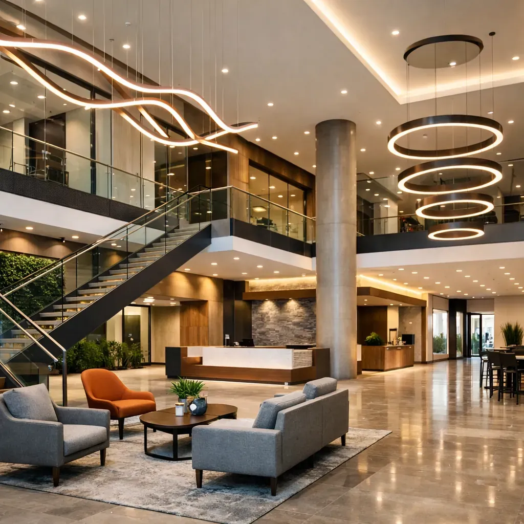 Intérieur spacieux d'un complexe professionnel avec éclairage design