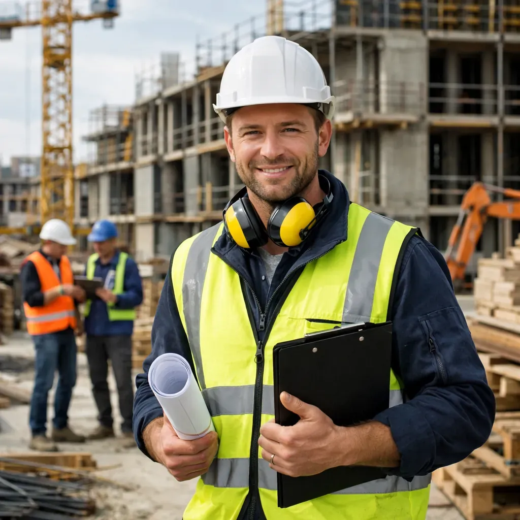 Professionnel du bâtiment sur un chantier moderne