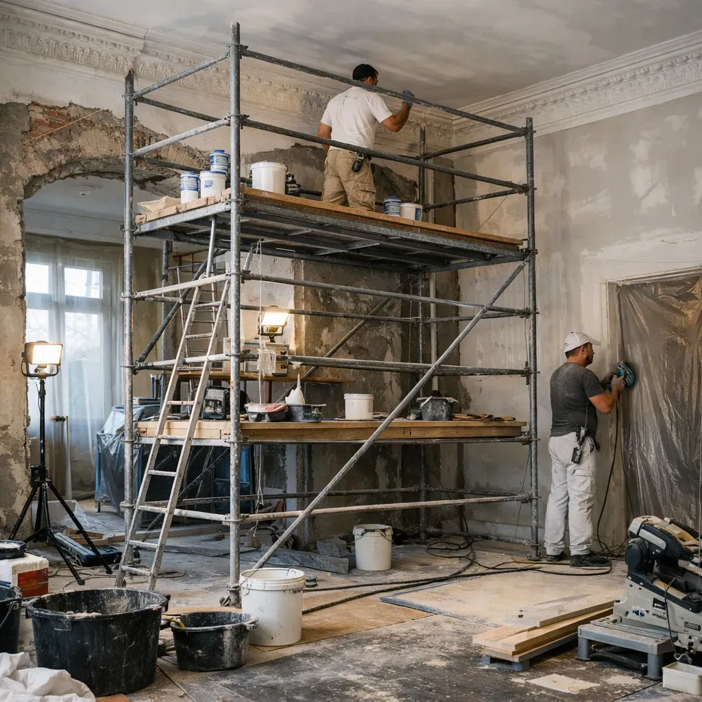 Rénovation intérieure avec échafaudages
