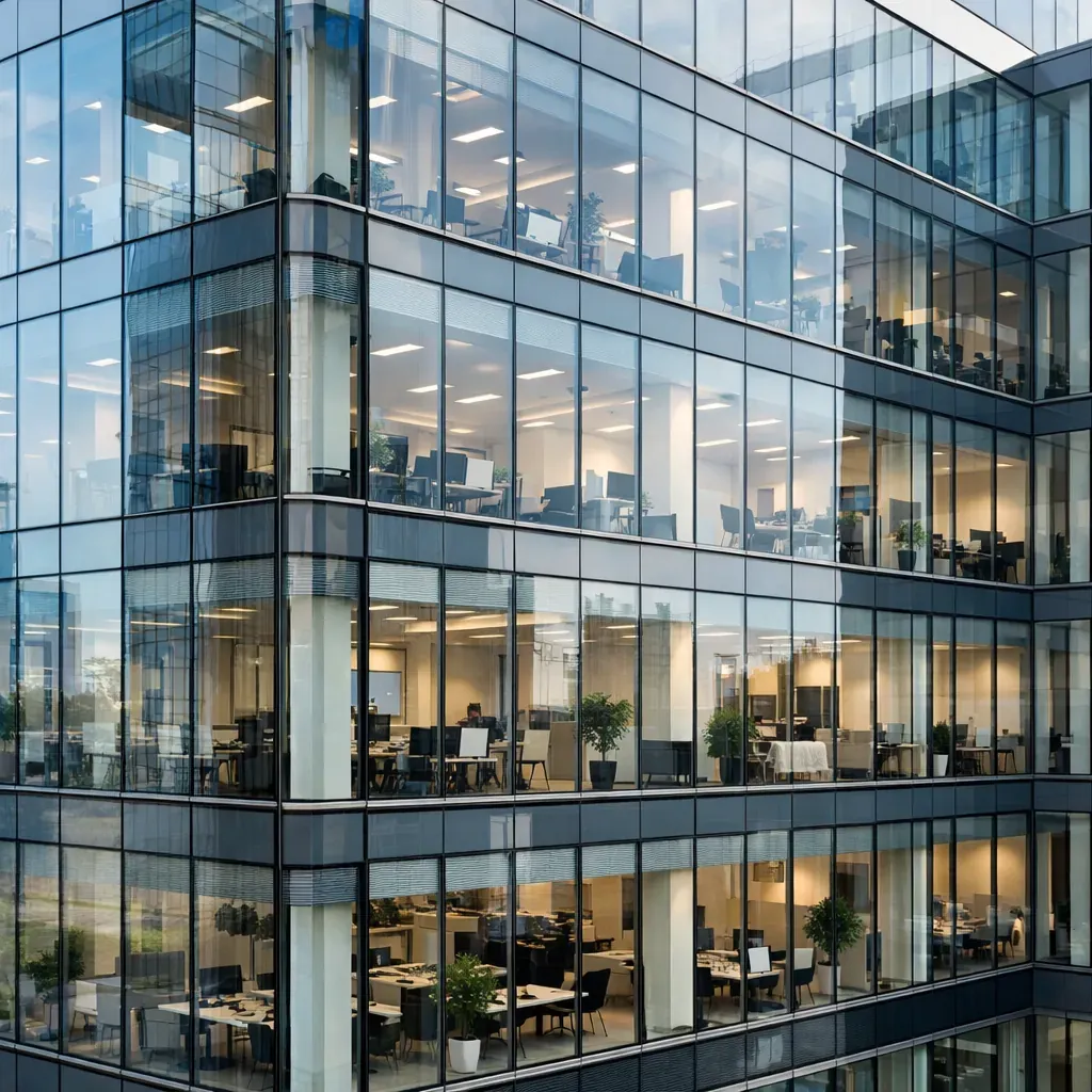 Façade en verre d'un immeuble de bureaux moderne