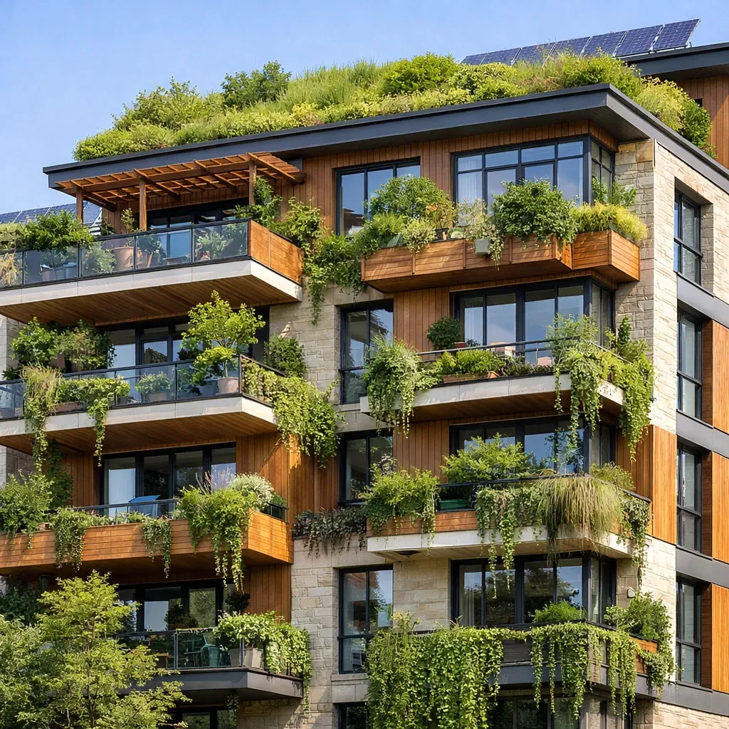 Façade d'immeuble résidentiel écologique