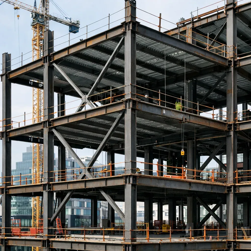 Structure en acier d'une tour de bureaux en construction