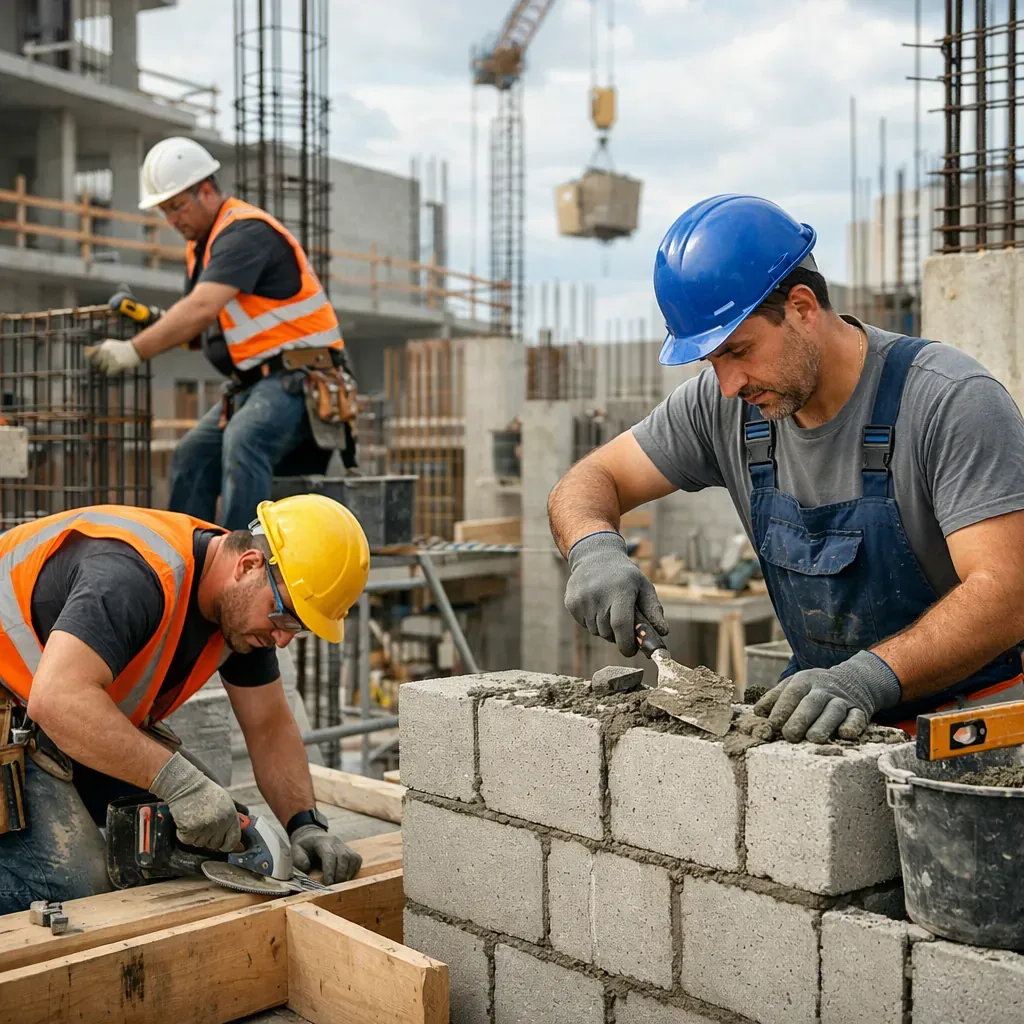 Ouvriers qualifiés en action sur un chantier de bâtiment