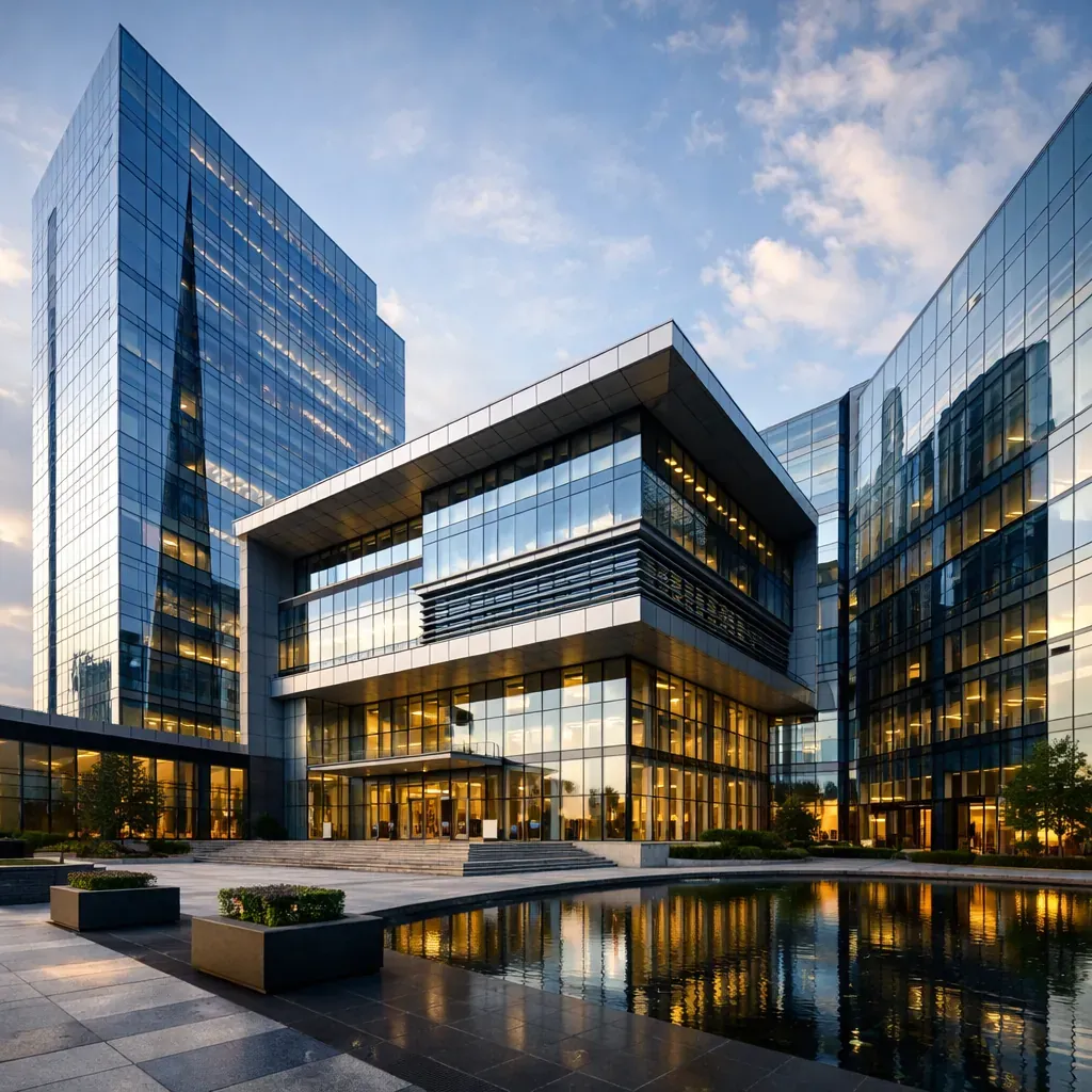 Architecture corporative moderne reflétant la solidité et l'innovation
