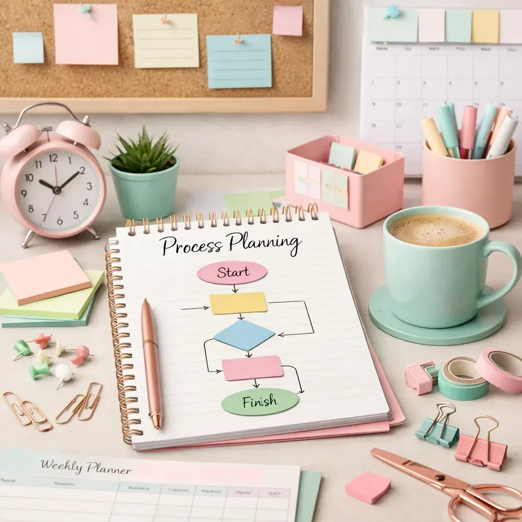 Pastel colored workspace representing process planning
