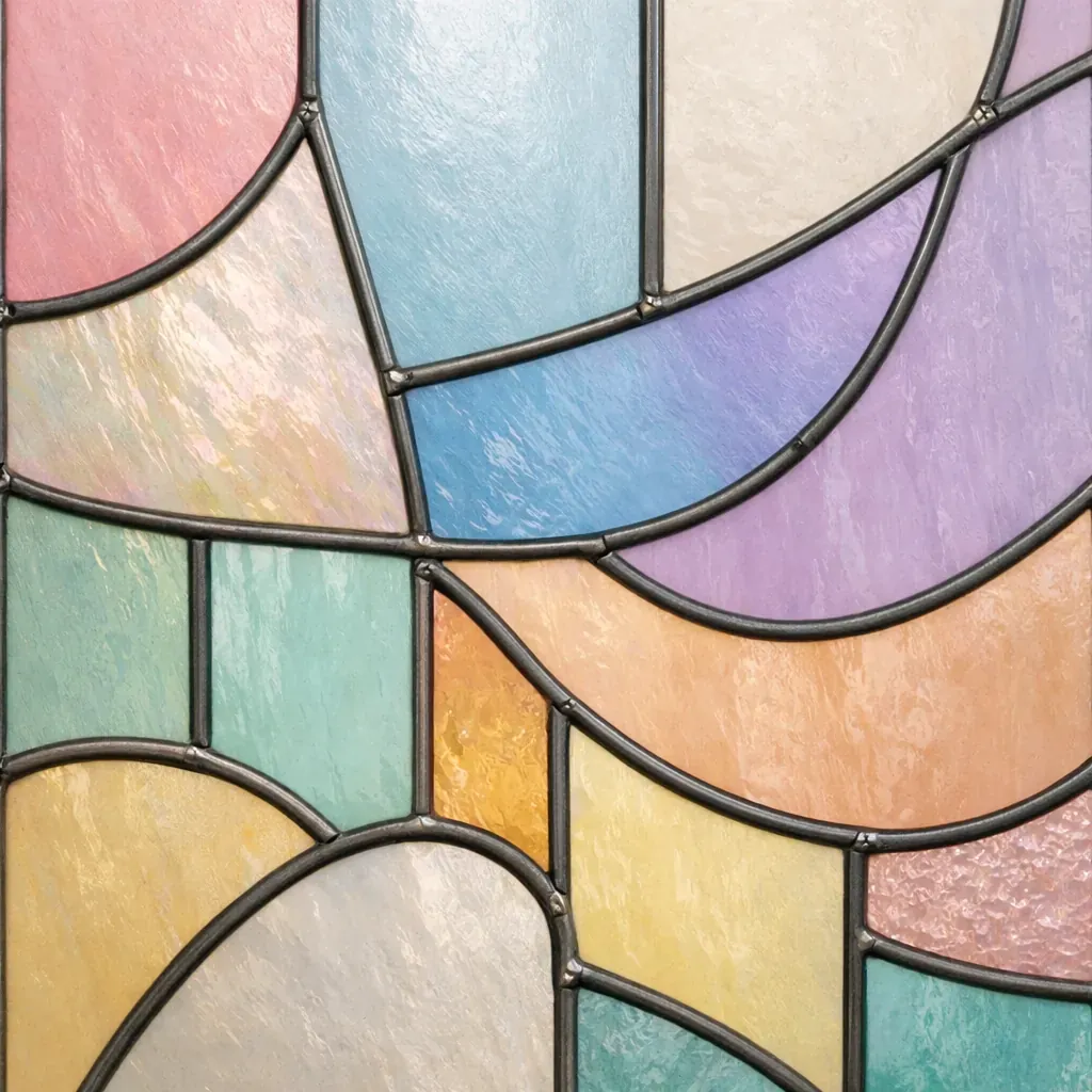 Détail de vitraux contemporains avec couleurs pastel