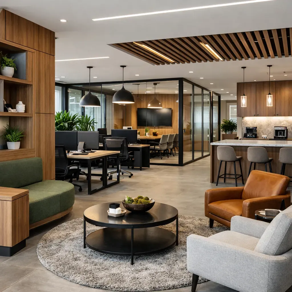 Intérieur d'entreprise moderne et aménagé sur mesure
