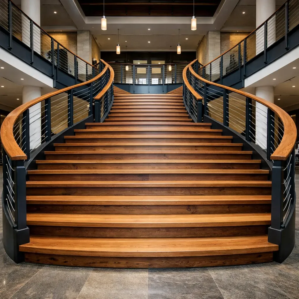 Escalier monumental en bois et métal