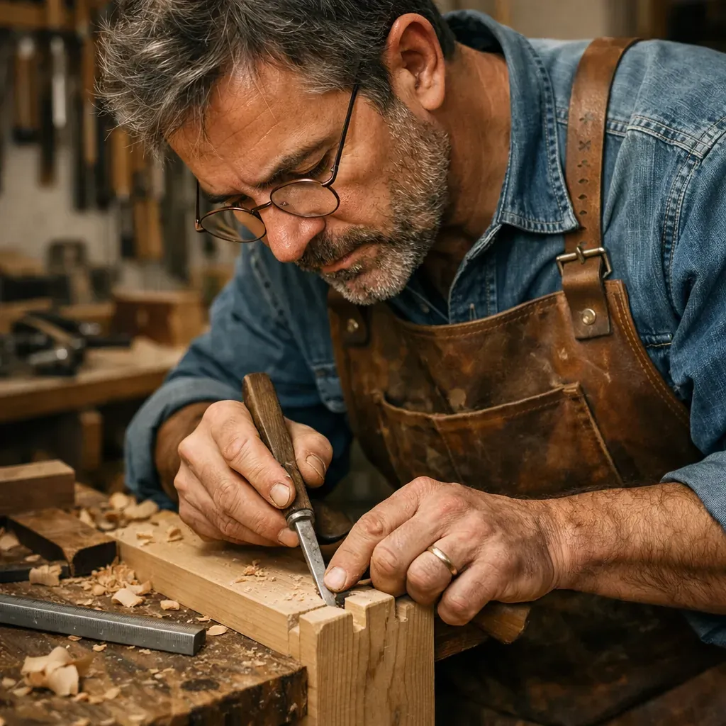 Artisan travaillant le bois avec précision