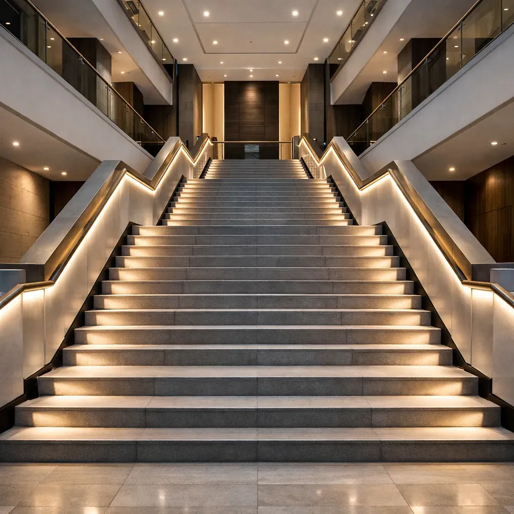 Escalier monumental moderne avec éclairage intégré