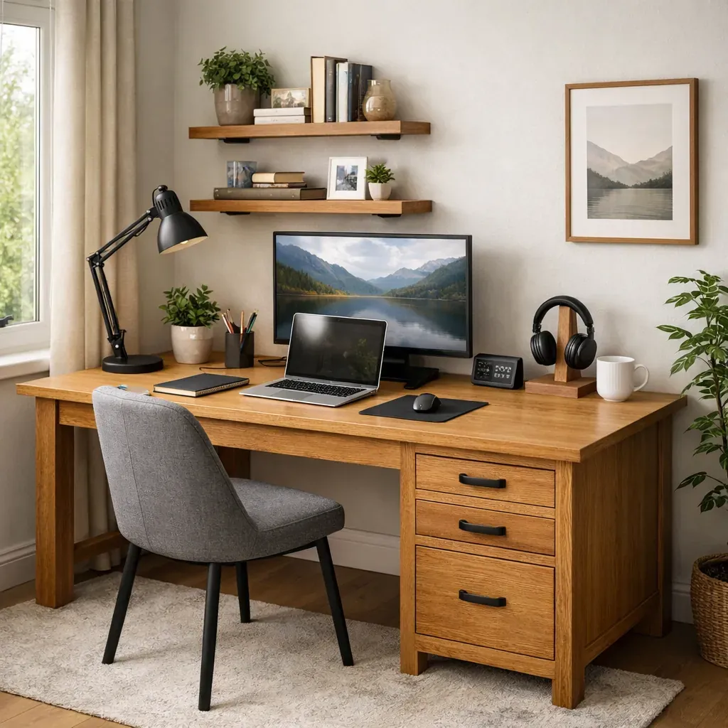 Bureau ergonomique de direction avec finitions bois sombre