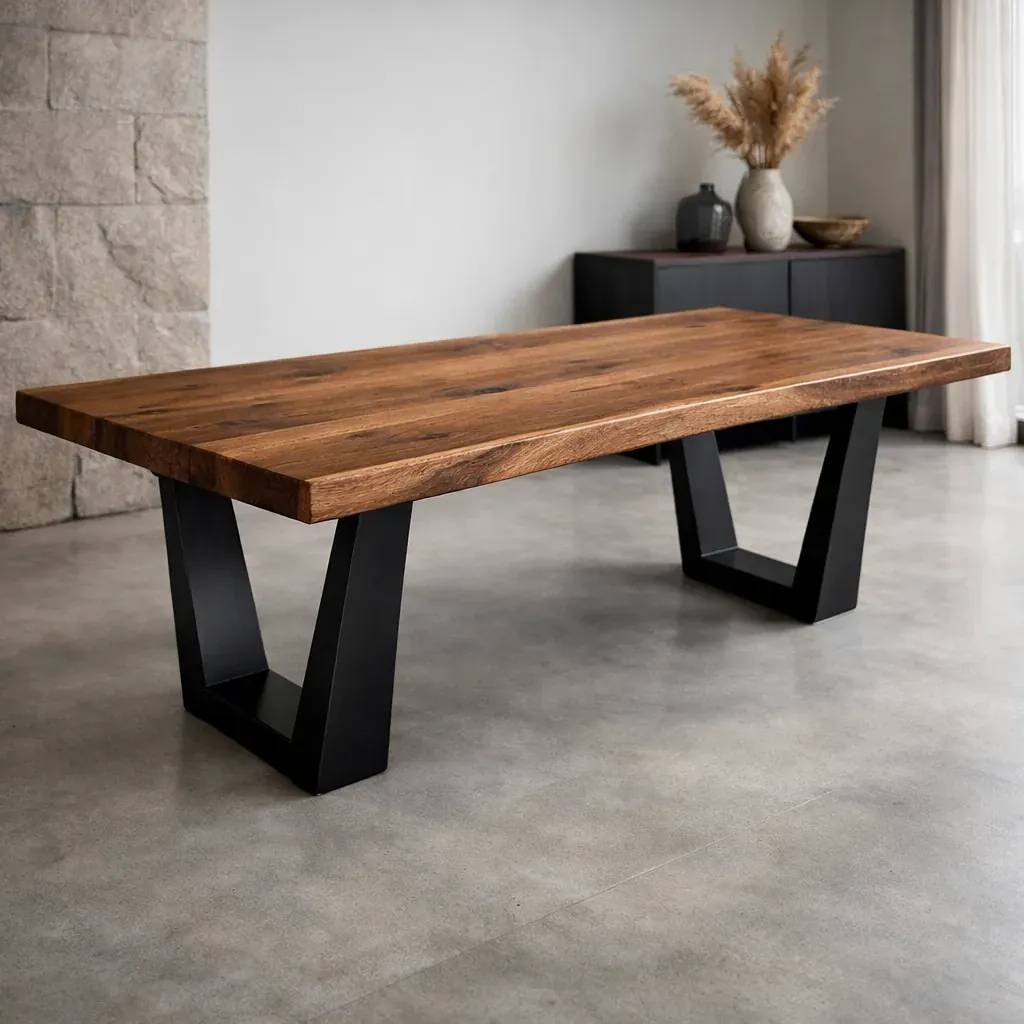 Table de repas design en bois massif et métal