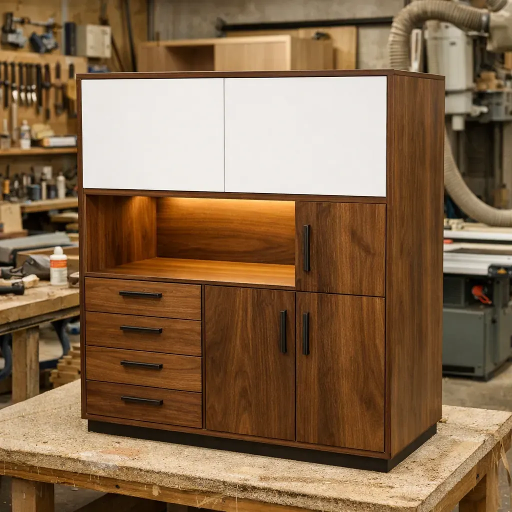 Meuble d'ébénisterie sur mesure dans un atelier