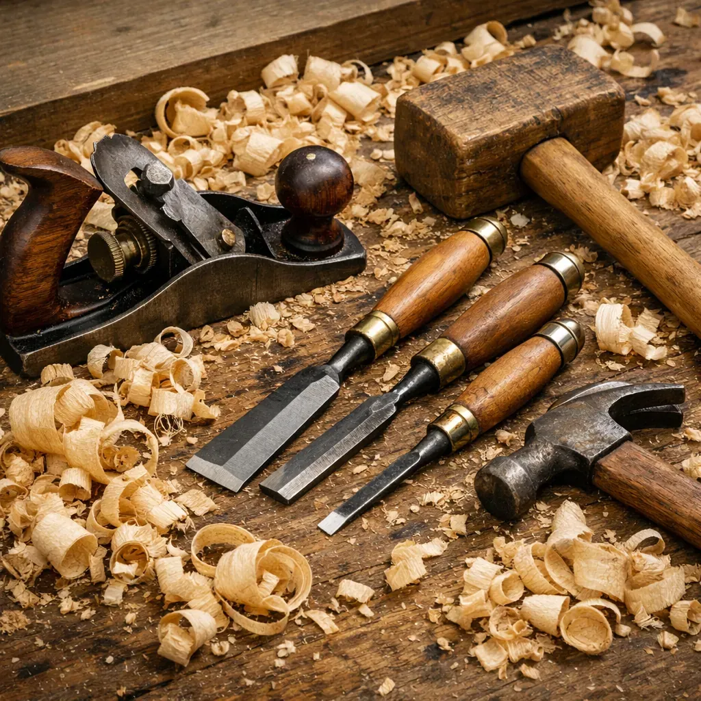 Outils traditionnels et copeaux de bois