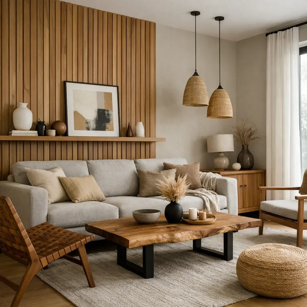 Intérieur contemporain avec éléments en bois