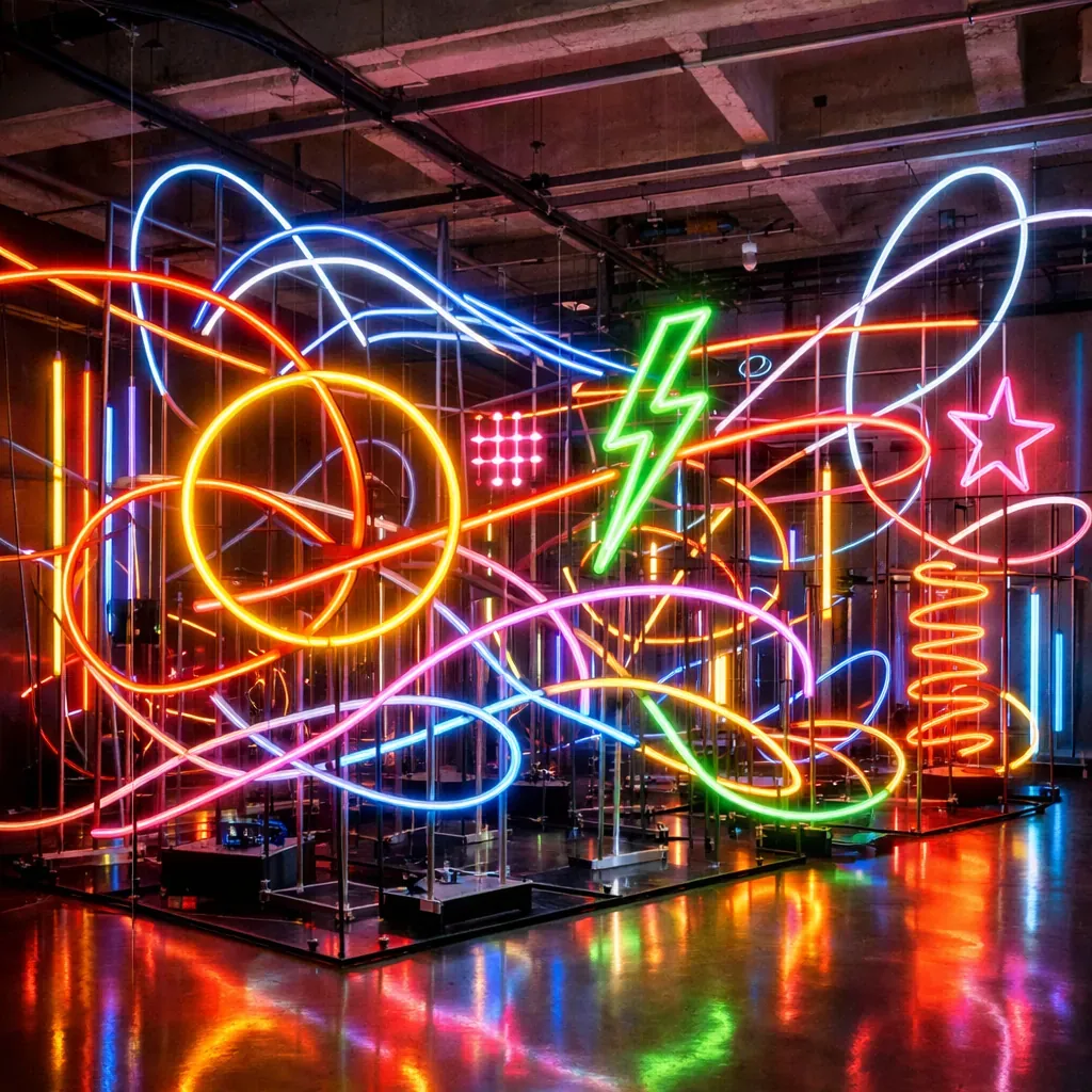 Installation lumineuse néon complexe