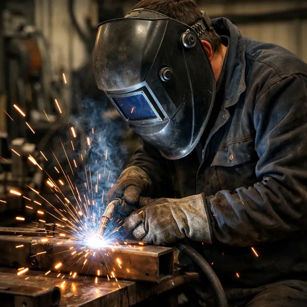 Soudeur au travail avec des étincelles