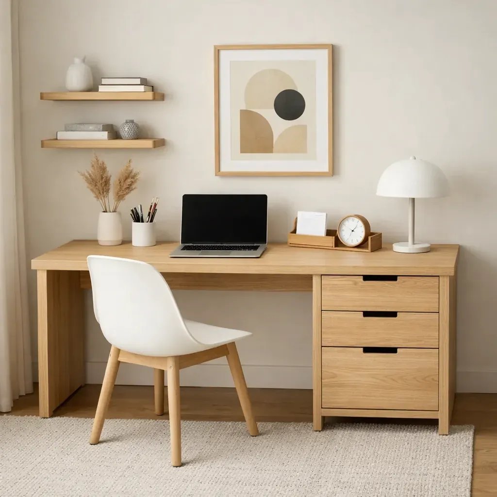 Bureau minimaliste bois clair