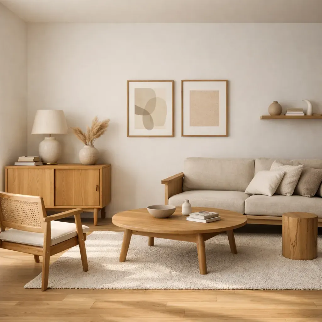 Intérieur minimaliste avec mobilier en bois