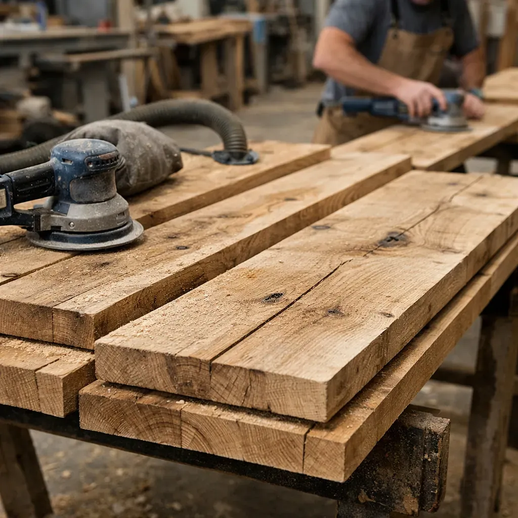 Planches de bois texturées en cours de préparation