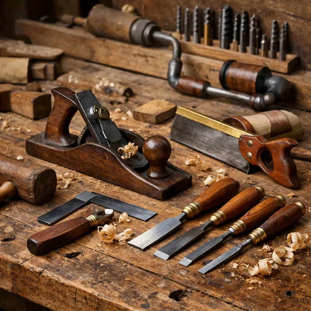Outils d'ébénisterie posés sur un établi