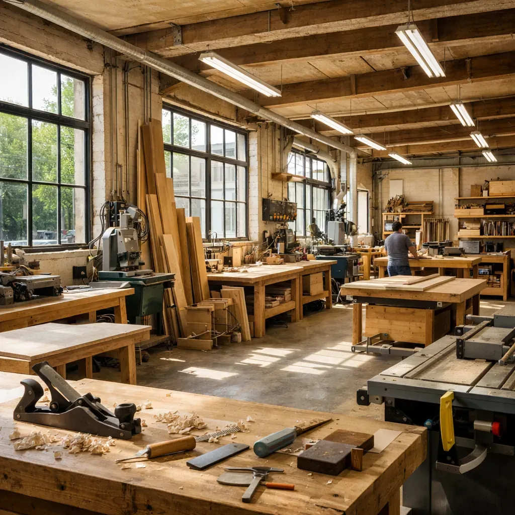 Vue d'un atelier de menuiserie lumineux