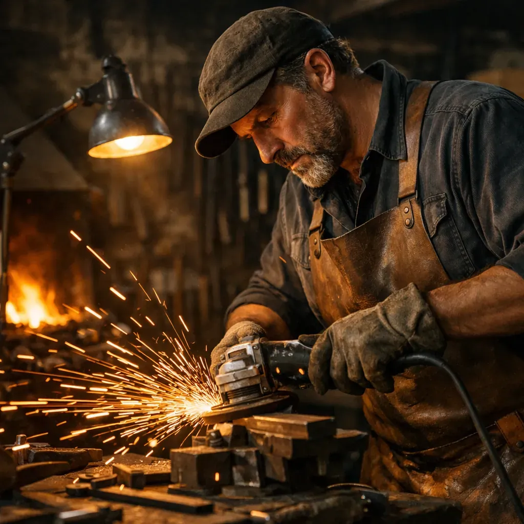 Artisan travaillant le métal et la lumière