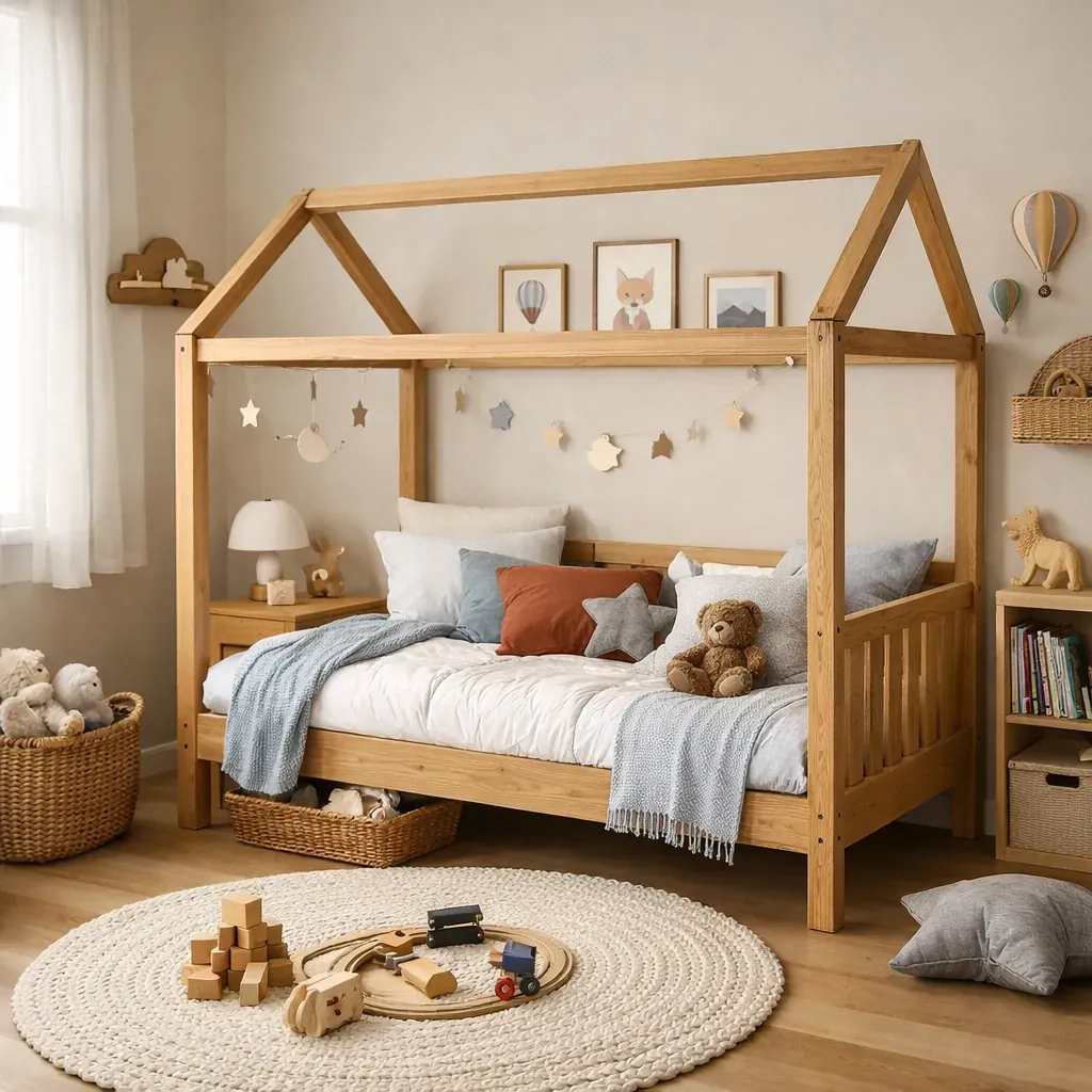 Chambre d'enfant avec lit en bois