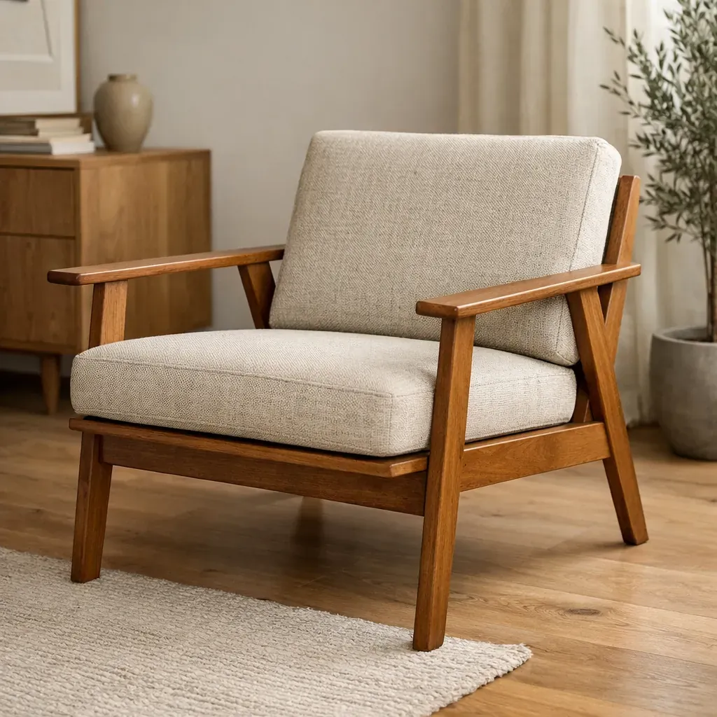 Fauteuil design en bois et tissu