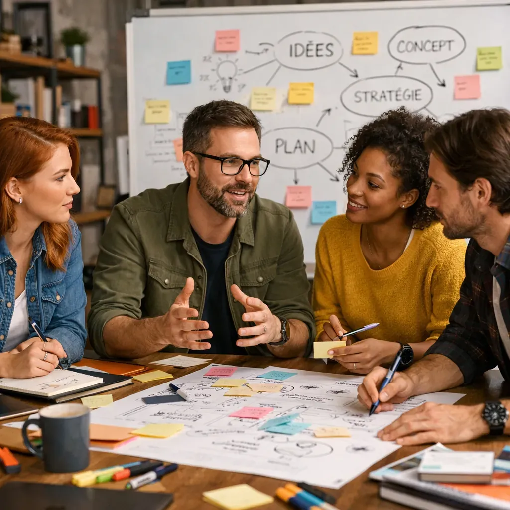Équipe créative en plein brainstorming
