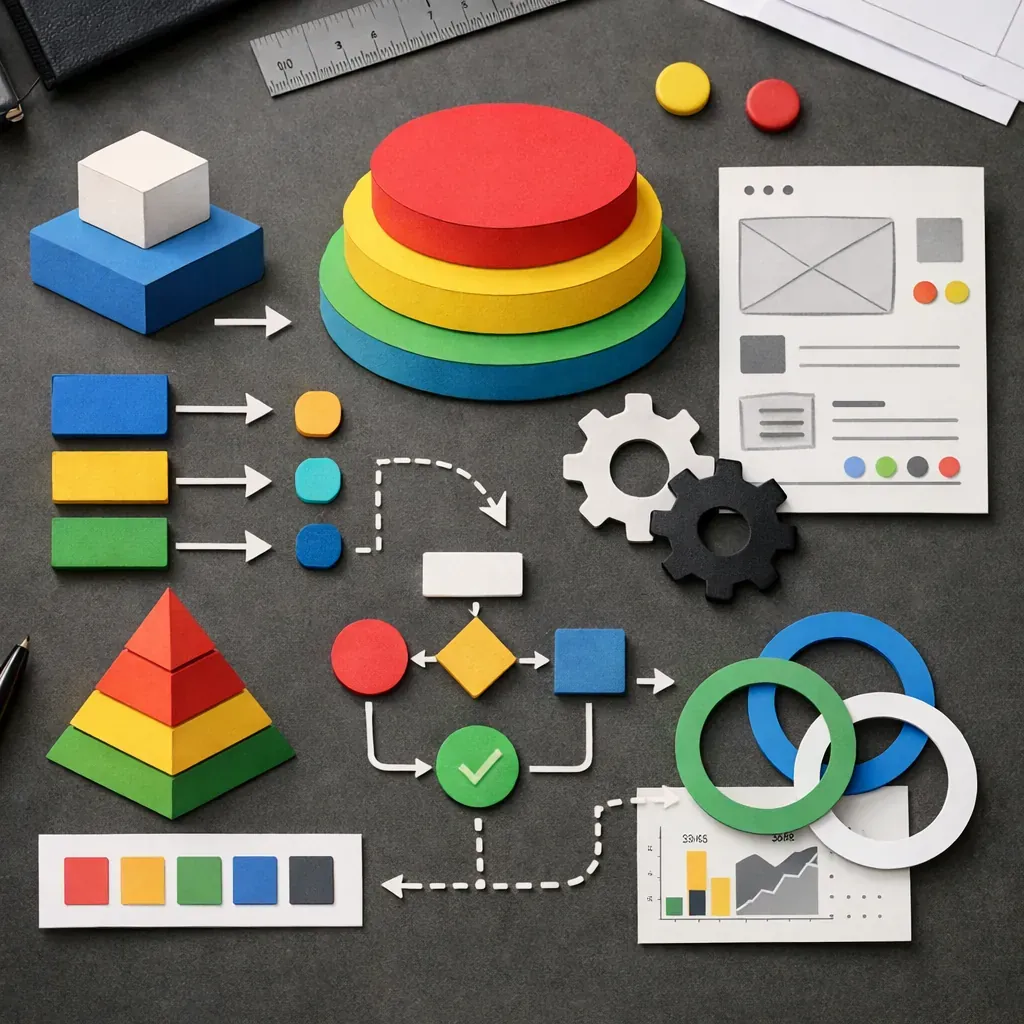 Abstract creative shapes indicating design system logic