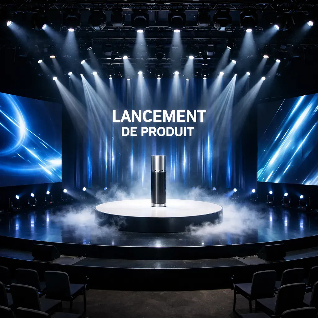 Scène illuminée pour un lancement de produit