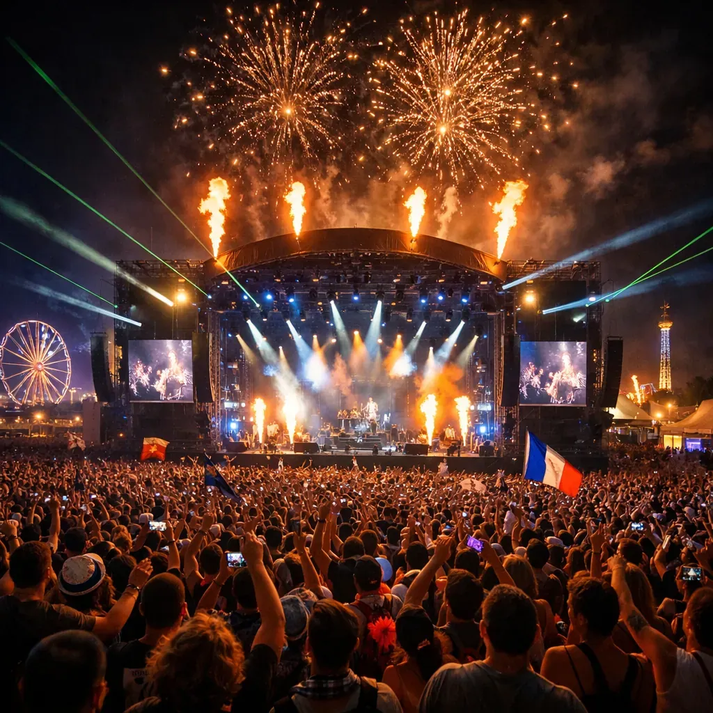 Vue d'une scène de festival de nuit