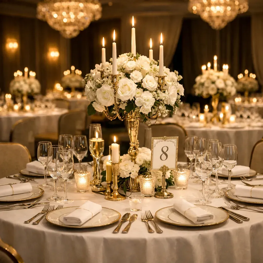 Tables dressées pour un dîner de gala élégant
