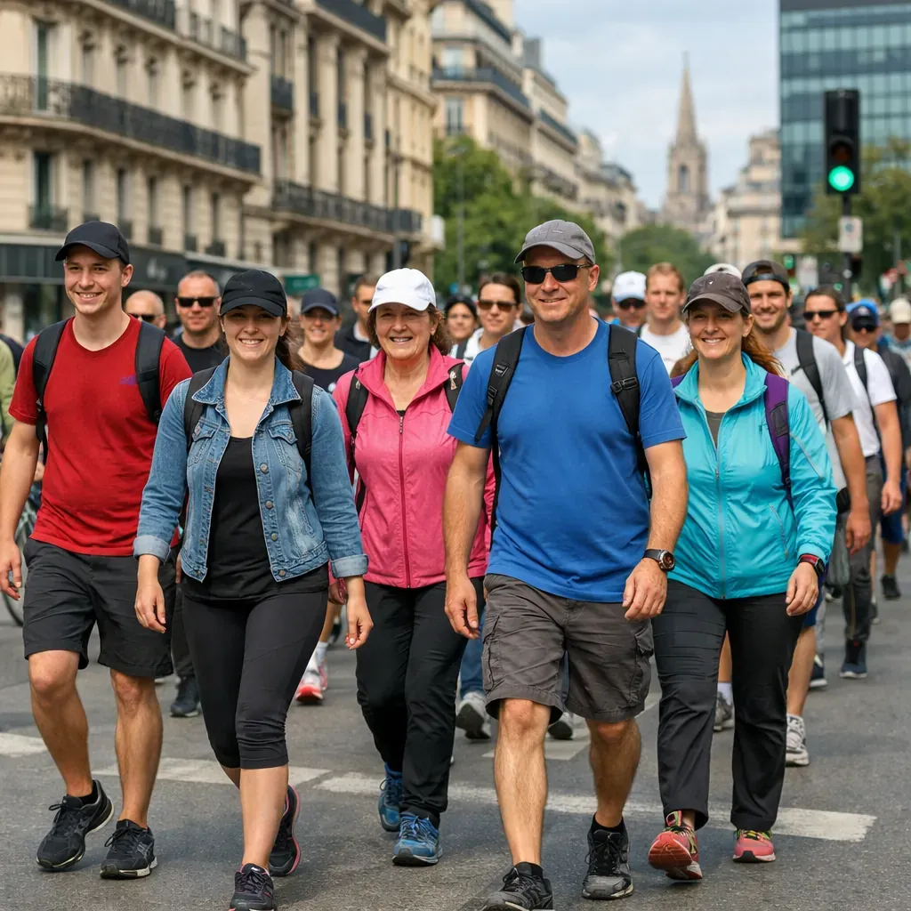 Groupe de personnes marchant en ville lors d'une activité