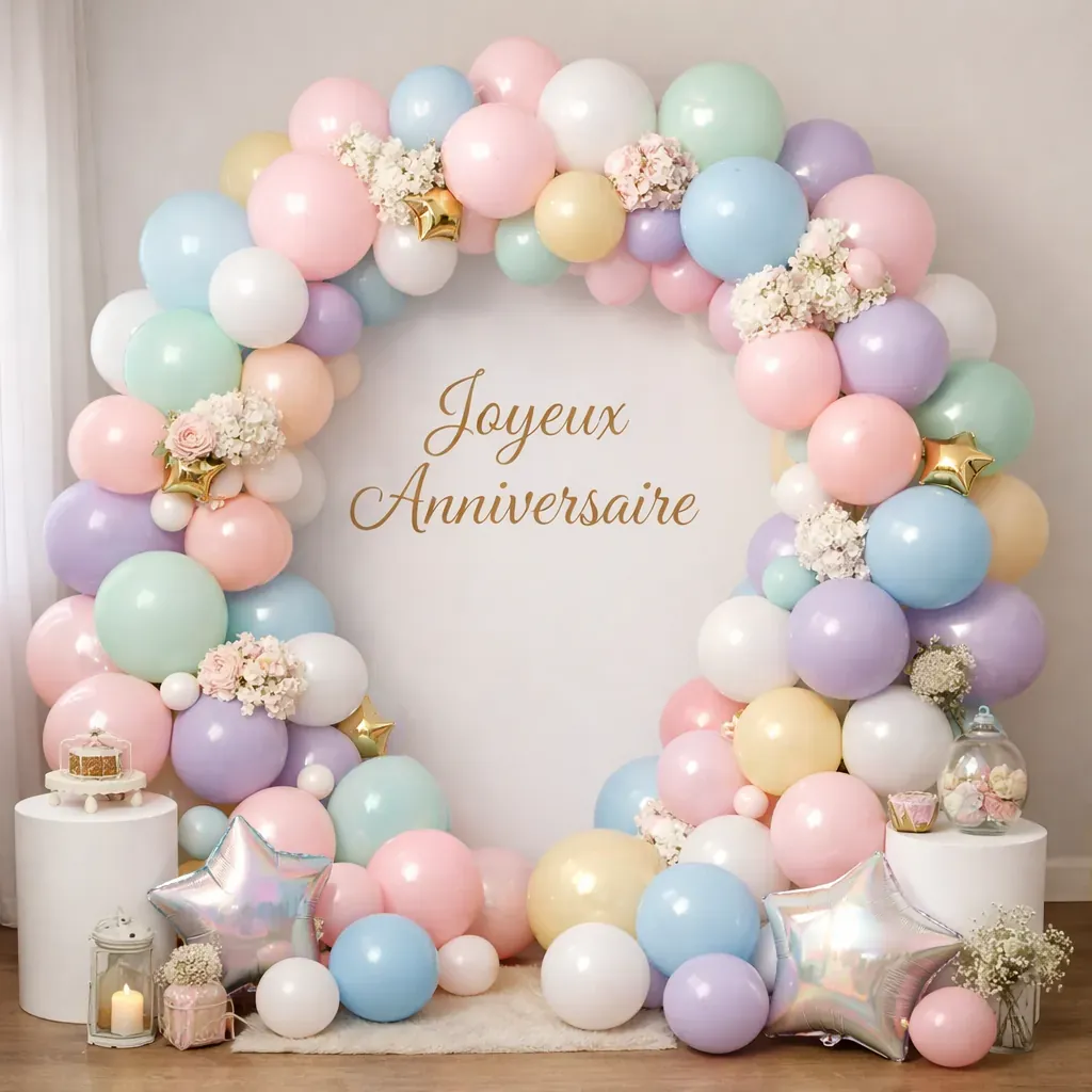 Arche de ballons pastel pour anniversaire