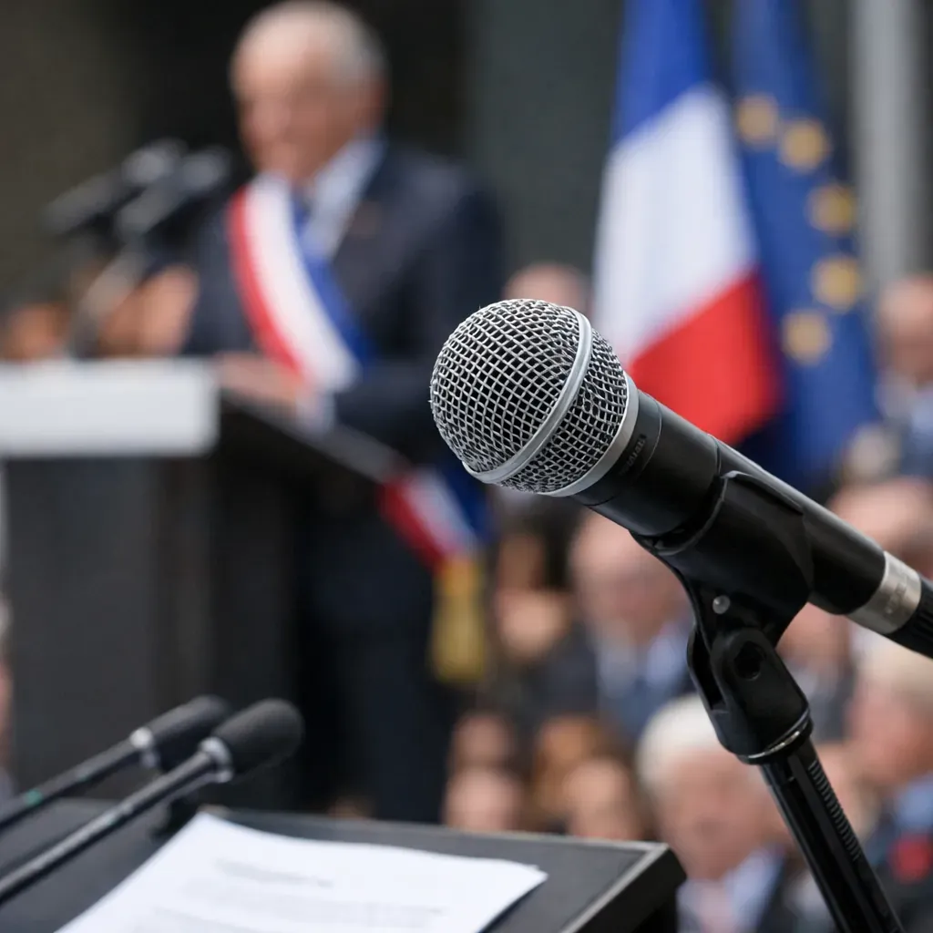 Microphone sur scène lors d'un discours d'inauguration