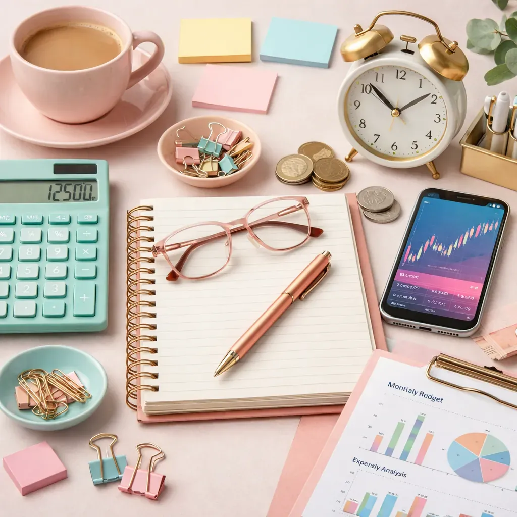 Espace de travail bureau pastel et finance